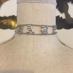 Silver tone “BABE” chain link choker necklace